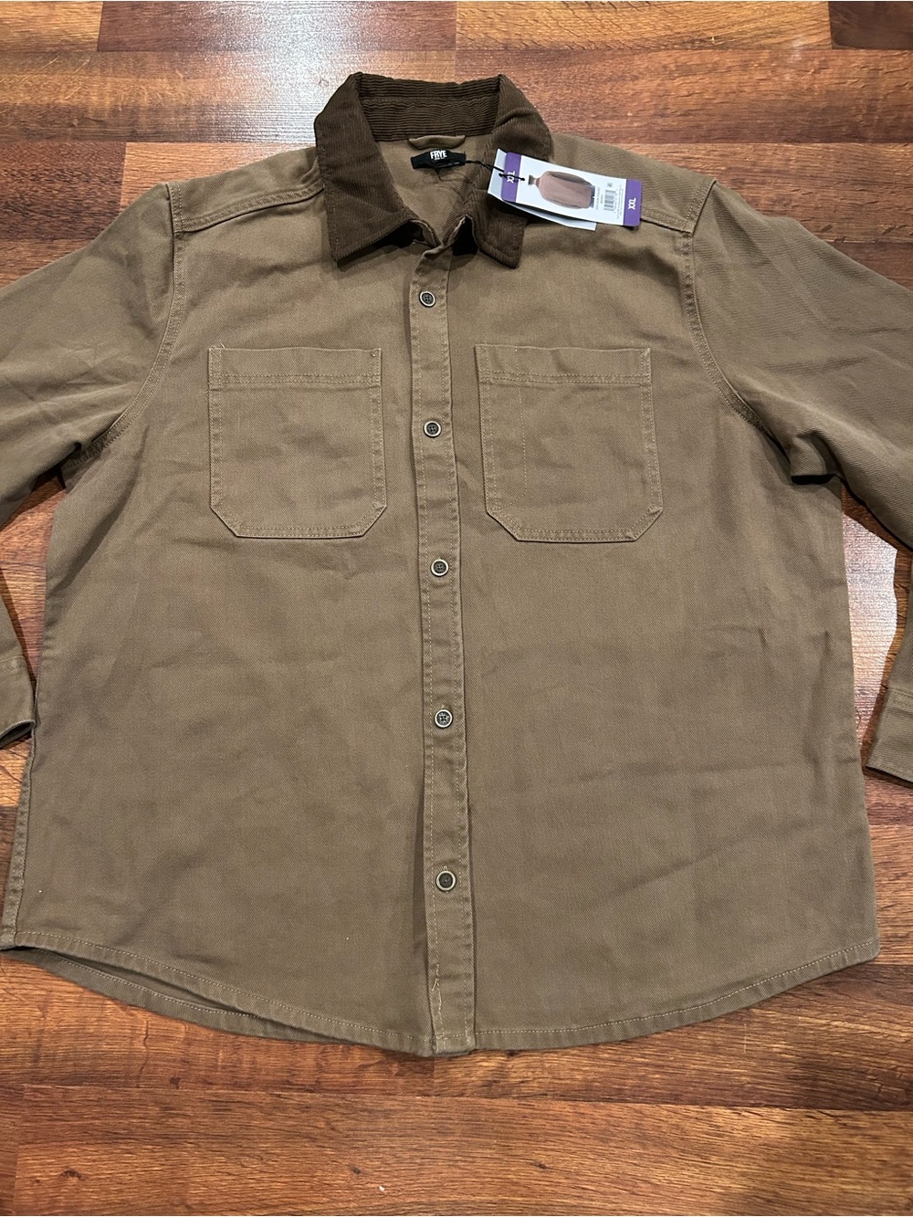 NWT Frye Canvas Work Shirt Men XXL Brown Corduroy Collar Rugged Utility Jack